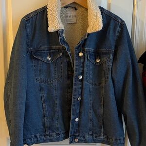 Primark Blue Jean Jacket with White Sherpa Collar